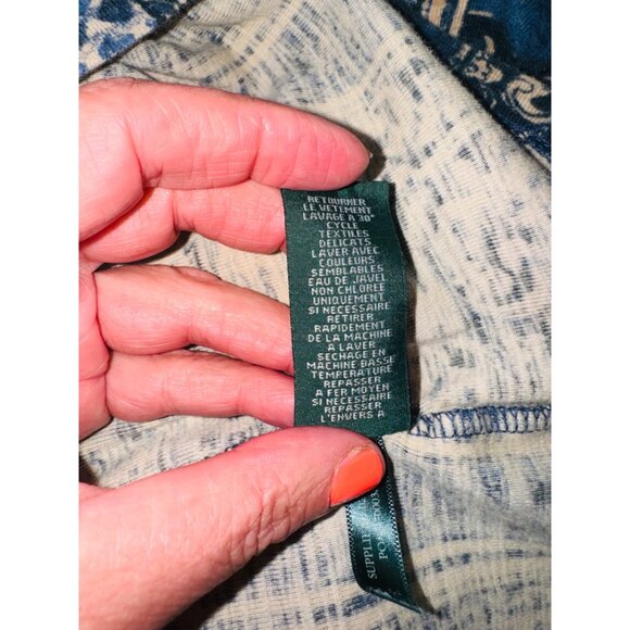 Ralph Lauren LRL Blue Patchwork Print Button-Front Henley Top M 100% Cotton - Picture 7 of 11